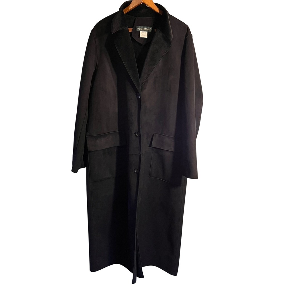 Harve Benard by Bernard Holtzman Womens Black Suede Long Coat Jacket Size 14
